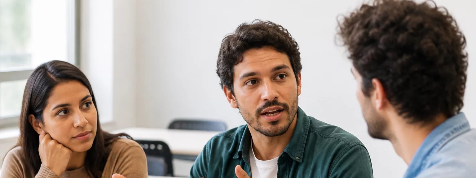 Mesa vista de cima, com o esquema de um raciocínio rabiscado à mão numa folha solta